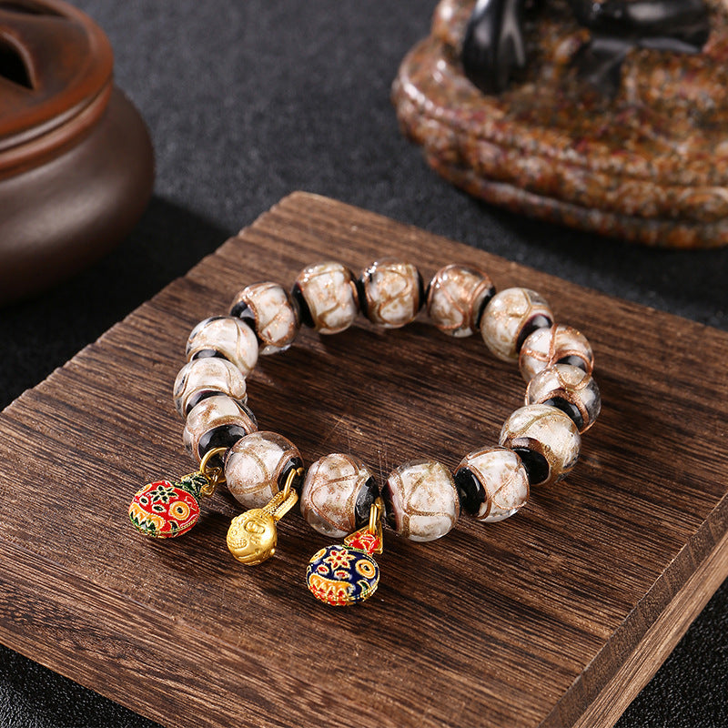 Ancient Incense Ash Glass Gold-Swallowing Beast Bracelet-Beige