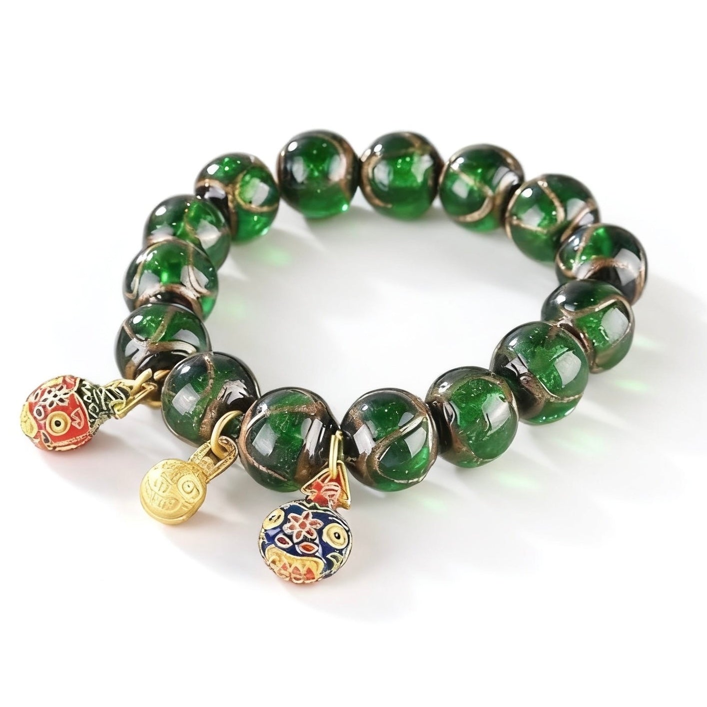 Ancient Incense Ash Glass Gold-Swallowing Beast Bracelet-Green