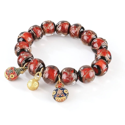 Ancient Incense Ash Glass Gold-Swallowing Beast Bracelet-Red