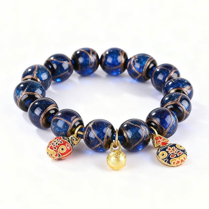 Ancient Incense Ash Glass Gold-Swallowing Beast Bracelet-BLue