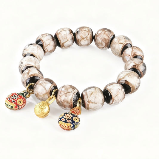 Ancient Incense Ash Glass Gold-Swallowing Beast Bracelet-Beige