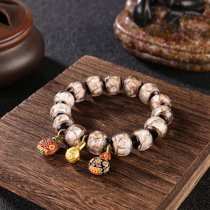 Ancient Incense Ash Glass Gold-Swallowing Beast Bracelet-Beige