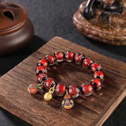 Ancient Incense Ash Glass Gold-Swallowing Beast Bracelet-Red
