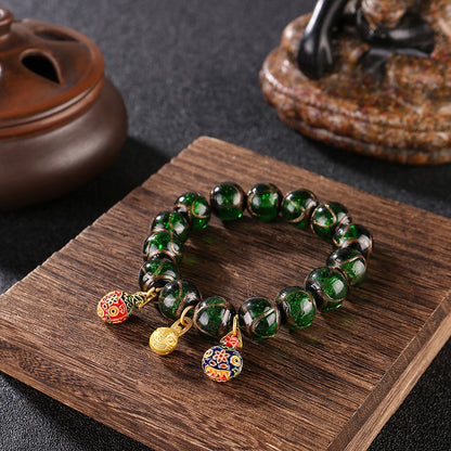 Ancient Incense Ash Glass Gold-Swallowing Beast Bracelet-Green
