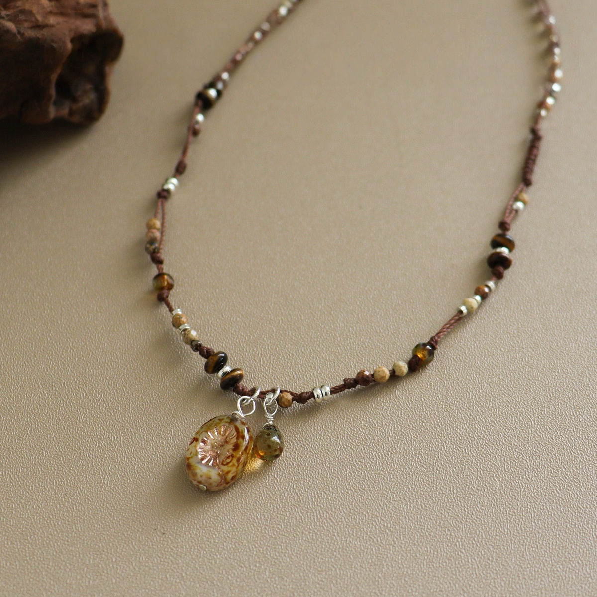 Czech Bead Agate Braided Necklace + Bracelet