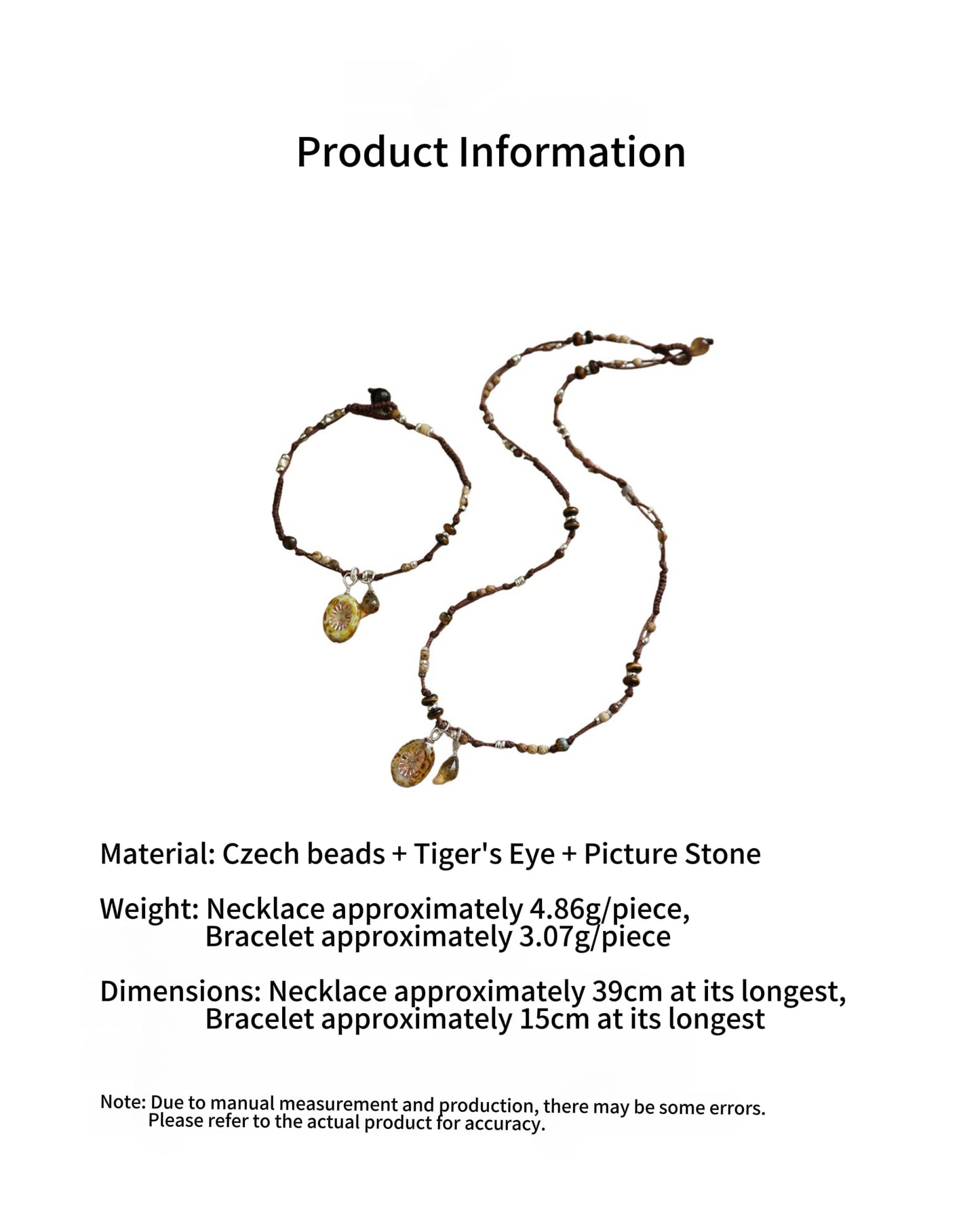 Czech Bead Agate Braided Necklace + Bracelet