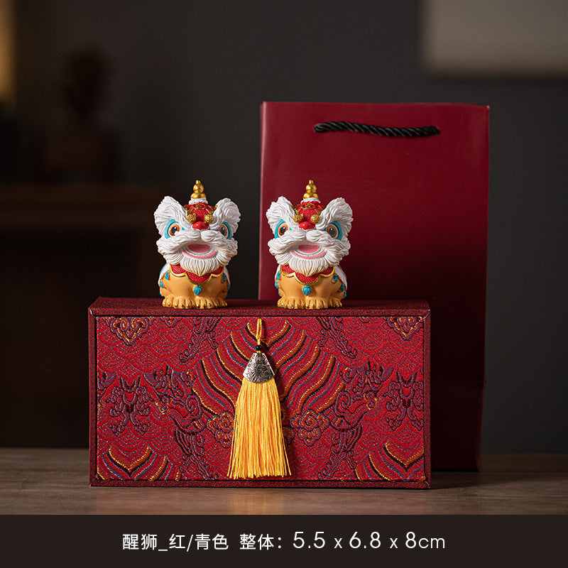 Fortune Guardian Lion Statue – Red Head